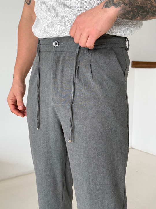 KUMAŞ PANTOLONAntrasit Lastikli Bağcıklı Pamuk Bezayağı Regular Fit Kumaş Pant snz 1265