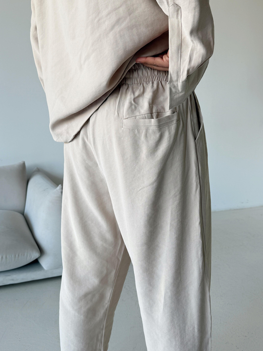 KUMAŞ PANTOLONBej Diogenal Tensel Pamuk Bol Pantalon SNZ 13201