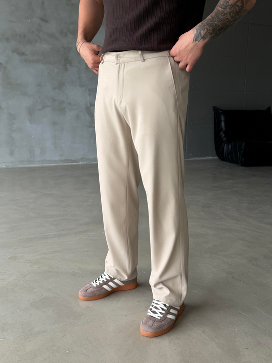 KUMAŞ PANTOLONBej Lastikli Baggy Kumaş Pantalon SC