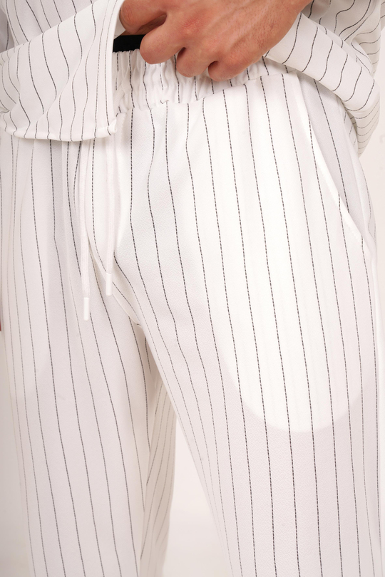 KUMAŞ PANTOLONBeyaz Çizgili krep baggy pantolon 1024