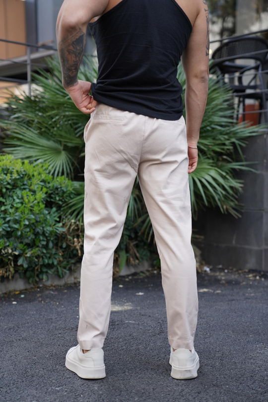 KUMAŞ PANTOLONEkru Lastikli Bağcıklı Baggy Gabardin Pantolon SNZ 4556