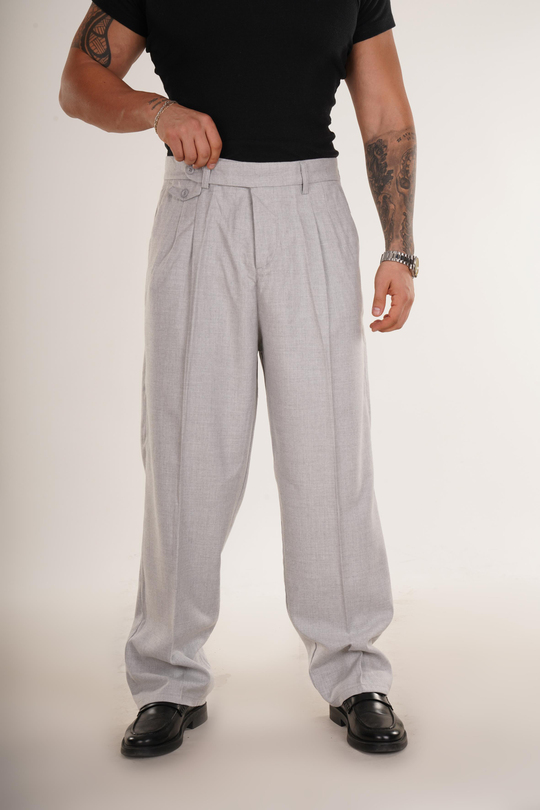 KUMAŞ PANTOLONGri Bel Düğmeli Regular Fit Kumaş Pantolon 8418