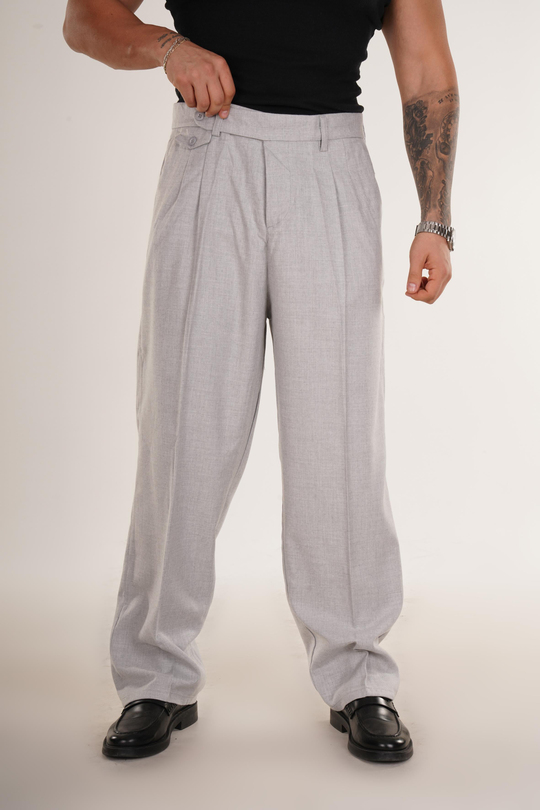 KUMAŞ PANTOLONGri Bel Düğmeli Regular Fit Kumaş Pantolon 8418