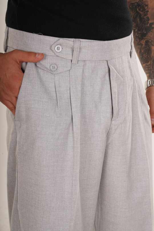 KUMAŞ PANTOLONGri Bel Düğmeli Regular Fit Kumaş Pantolon 8418