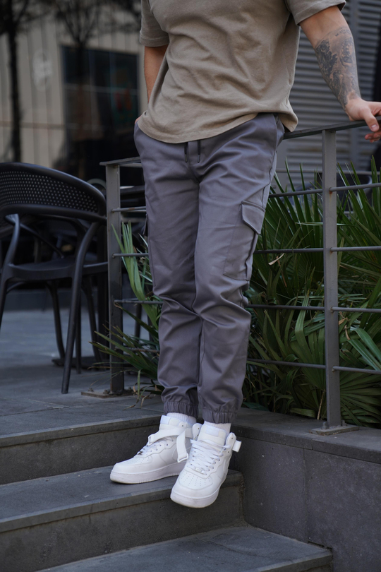 KUMAŞ PANTOLONGri Gabardin Kargo Cep Kelepçe Paça PLT 014
