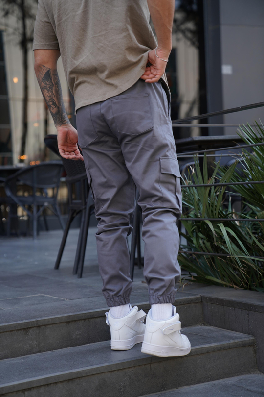 KUMAŞ PANTOLONGri Gabardin Kargo Cep Kelepçe Paça PLT 014