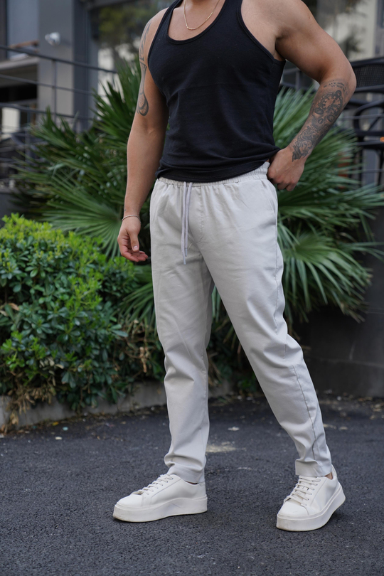 KUMAŞ PANTOLONGri Lastikli Bağcıklı Baggy Gabardin Pantolon SNZ 4556