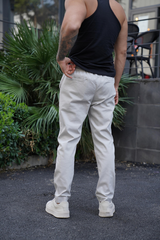 KUMAŞ PANTOLONGri Lastikli Bağcıklı Baggy Gabardin Pantolon SNZ 4556