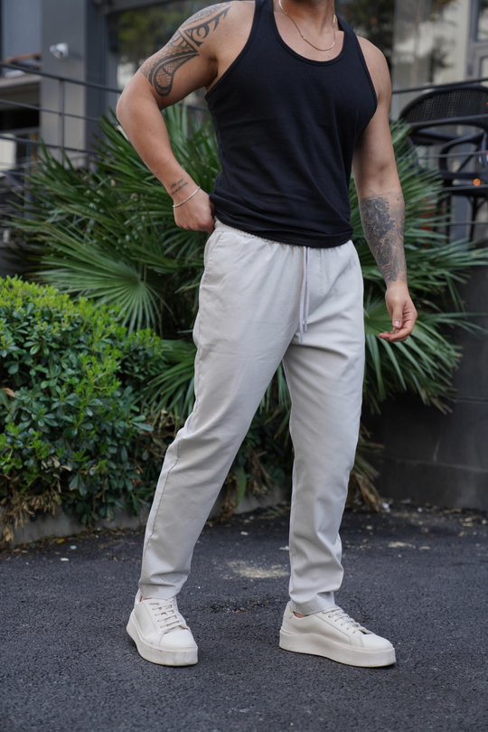 KUMAŞ PANTOLONGri Lastikli Bağcıklı Baggy Gabardin Pantolon SNZ 4556