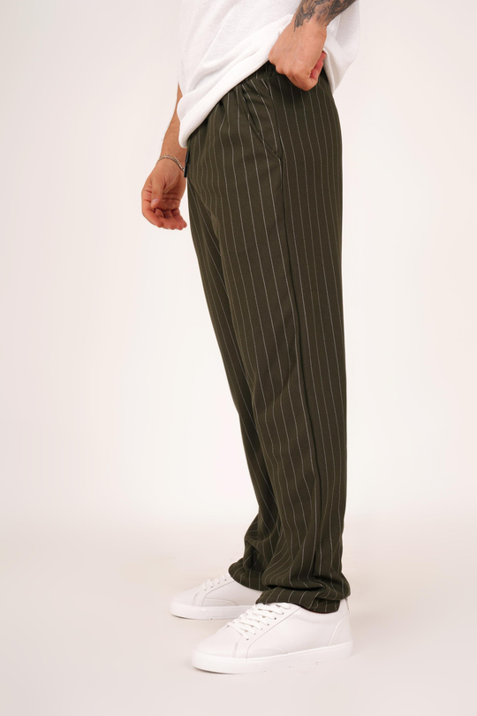 KUMAŞ PANTOLONHaki Çizgili krep baggy pantolon 1024