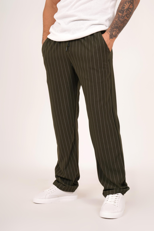 KUMAŞ PANTOLONHaki Çizgili krep baggy pantolon 1024