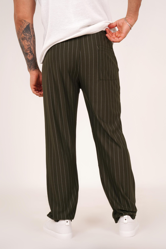KUMAŞ PANTOLONHaki Çizgili krep baggy pantolon 1024