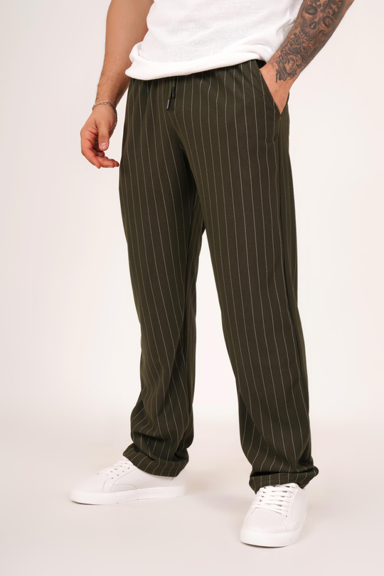 KUMAŞ PANTOLONHaki Çizgili krep baggy pantolon 1024