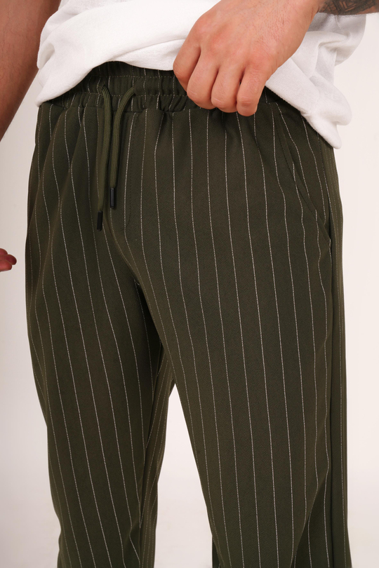 KUMAŞ PANTOLONHaki Çizgili krep baggy pantolon 1024