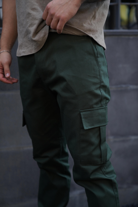 KUMAŞ PANTOLONHaki Gabardin Baggy Kargo Cep Pantolon PLT 013