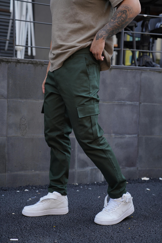 KUMAŞ PANTOLONHaki Gabardin Baggy Kargo Cep Pantolon PLT 013