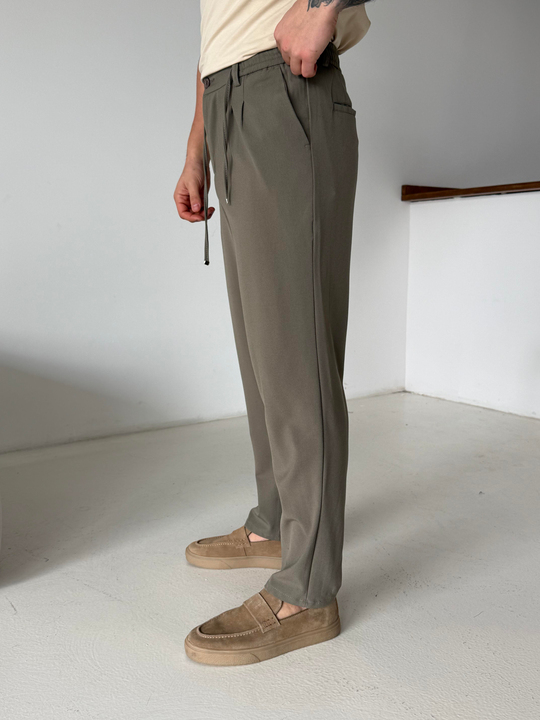 KUMAŞ PANTOLONHaki Lastikli Bağcıklı Pamuk Bezayağı Regular Fit Kumaş Pant snz 1265