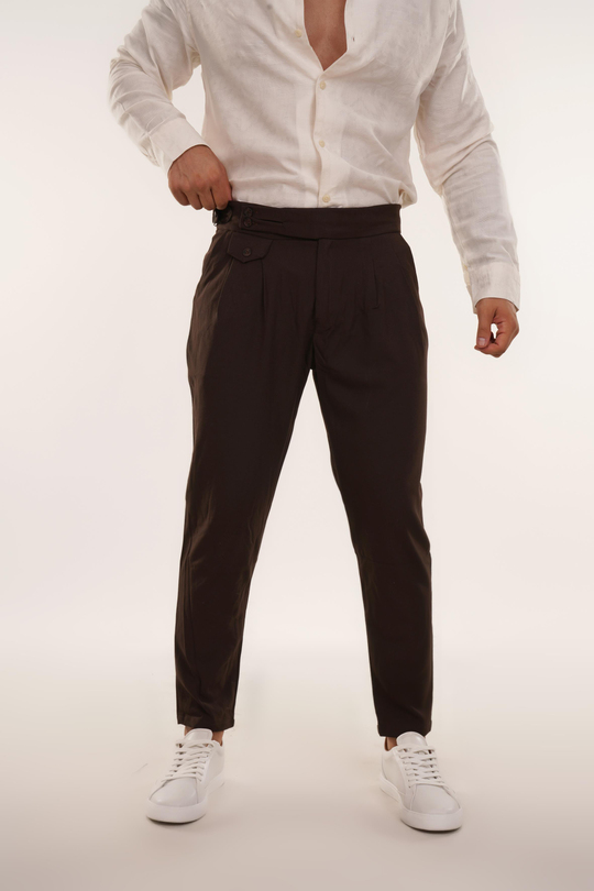 Kahve Tokalı Duble Paça Kumaş Pantolon W11 5035