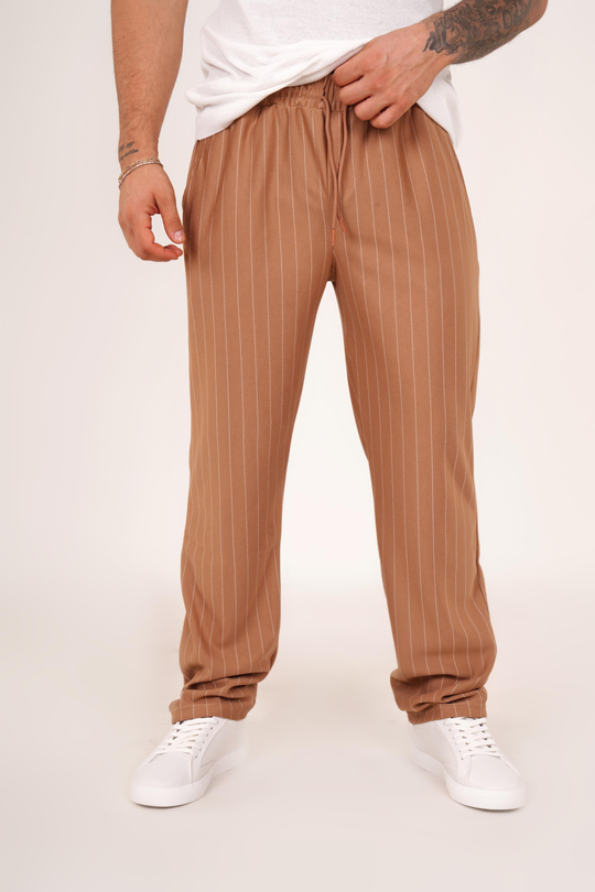 KUMAŞ PANTOLONKrem Çizgili krep baggy pantolon 1024