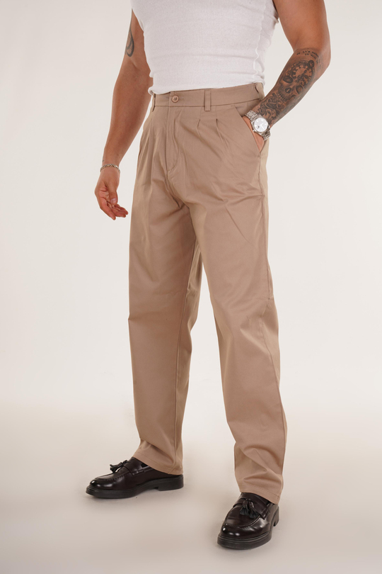 KUMAŞ PANTOLONKrem Düz Pileli Bol Gabardin Pantolon 8386