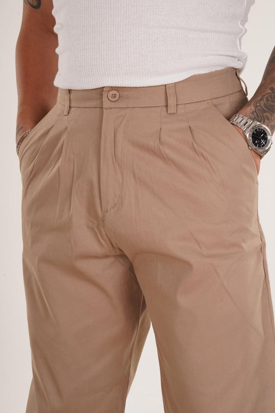 KUMAŞ PANTOLONKrem Düz Pileli Bol Gabardin Pantolon 8386