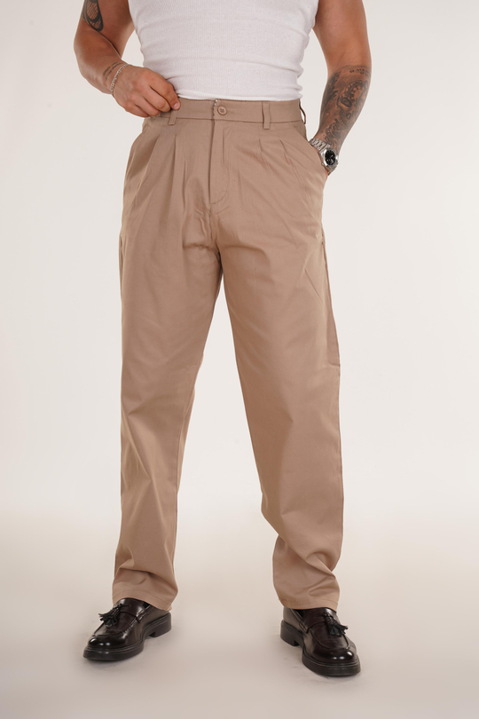 KUMAŞ PANTOLONKrem Düz Pileli Bol Gabardin Pantolon 8386