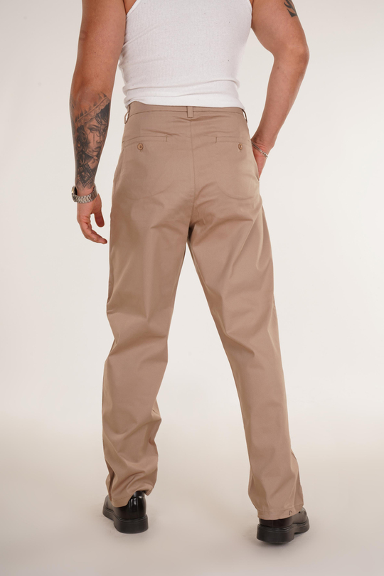 KUMAŞ PANTOLONKrem Düz Pileli Bol Gabardin Pantolon 8386