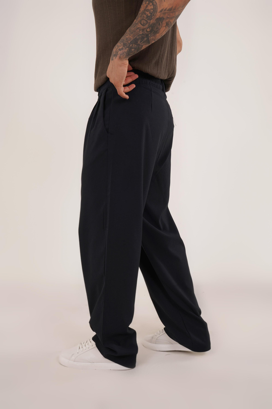 KUMAŞ PANTOLONLacivert Beli Lastikli Pileli Bol Paça Kumaş Pant. VMS30795
