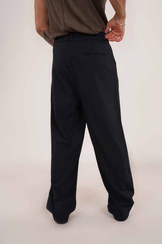 KUMAŞ PANTOLONLacivert Beli Lastikli Pileli Bol Paça Kumaş Pant. VMS30795
