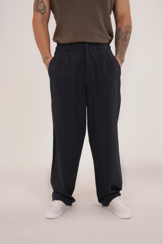 KUMAŞ PANTOLONLacivert Beli Lastikli Pileli Bol Paça Kumaş Pant. VMS30795