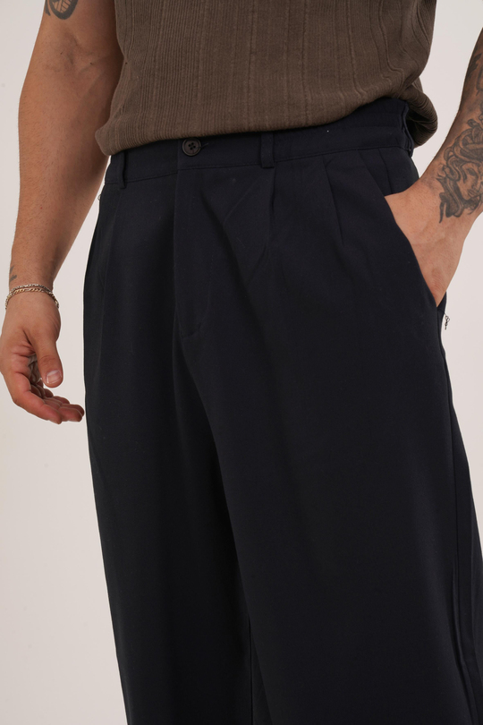 KUMAŞ PANTOLONLacivert Beli Lastikli Pileli Bol Paça Kumaş Pant. VMS30795
