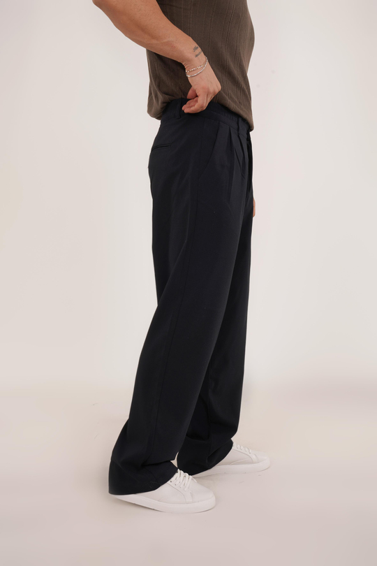 KUMAŞ PANTOLONLacivert Beli Lastikli Pileli Bol Paça Kumaş Pant. VMS30795