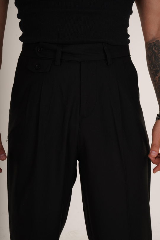 KUMAŞ PANTOLONSiyah Bel Düğmeli Regular Fit Kumaş Pantolon 8418