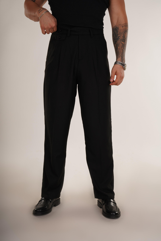 KUMAŞ PANTOLONSiyah Bel Düğmeli Regular Fit Kumaş Pantolon 8418