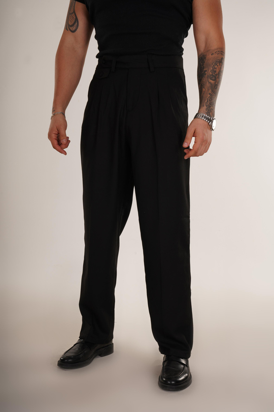 KUMAŞ PANTOLONSiyah Bel Düğmeli Regular Fit Kumaş Pantolon 8418