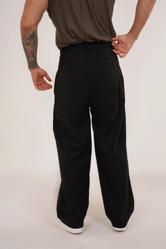 KUMAŞ PANTOLONSiyah Beli Lastikli Pileli Bol Paça Kumaş Pant. VMS30795