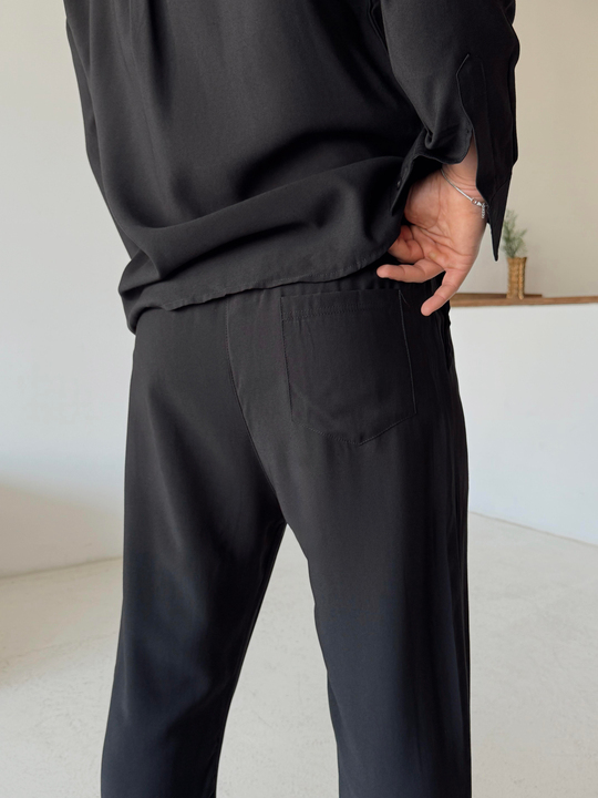 KUMAŞ PANTOLONSiyah Diogenal Tensel Pamuk Bol Pantalon SNZ 13201