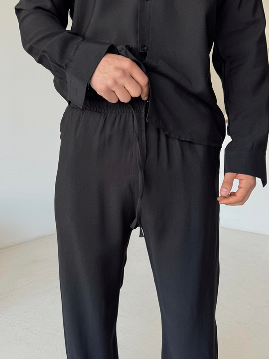 KUMAŞ PANTOLONSiyah Diogenal Tensel Pamuk Bol Pantalon SNZ 13201