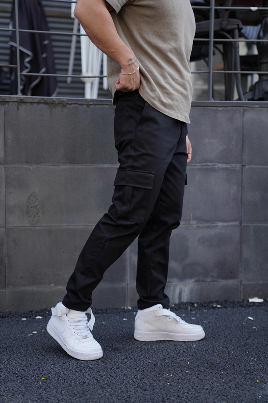 KUMAŞ PANTOLONSiyah Gabardin Baggy Kargo Cep Pantolon PLT 013