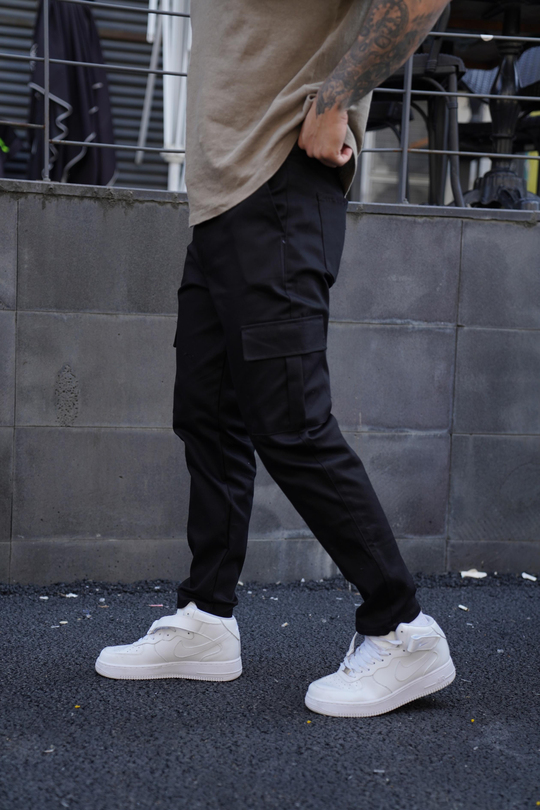 KUMAŞ PANTOLONSiyah Gabardin Baggy Kargo Cep Pantolon PLT 013