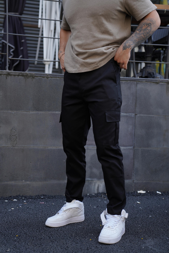 KUMAŞ PANTOLONSiyah Gabardin Baggy Kargo Cep Pantolon PLT 013