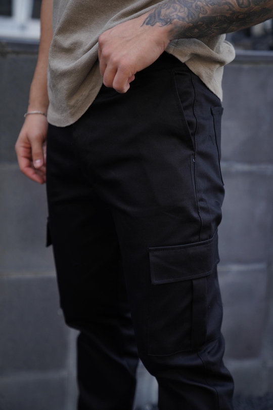 KUMAŞ PANTOLONSiyah Gabardin Baggy Kargo Cep Pantolon PLT 013