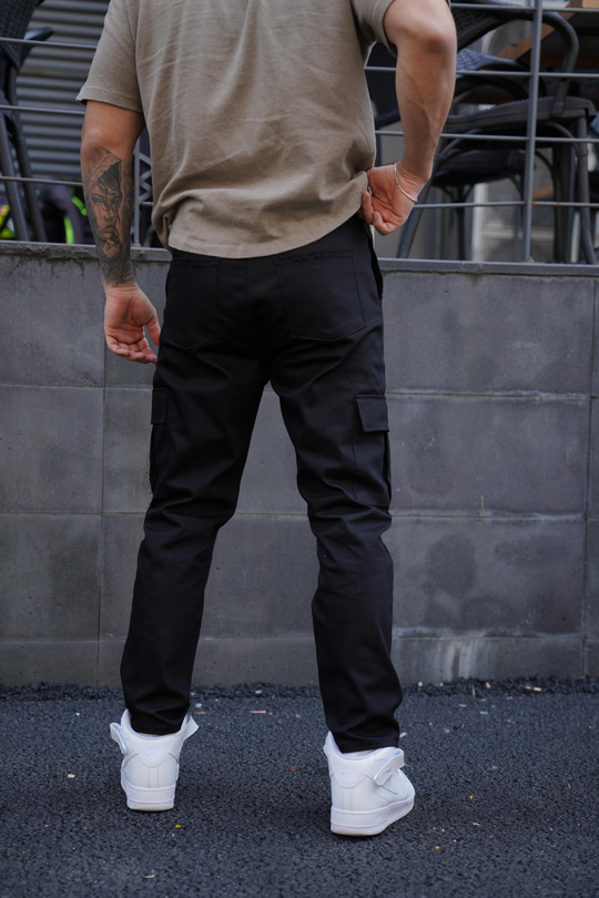 KUMAŞ PANTOLONSiyah Gabardin Baggy Kargo Cep Pantolon PLT 013