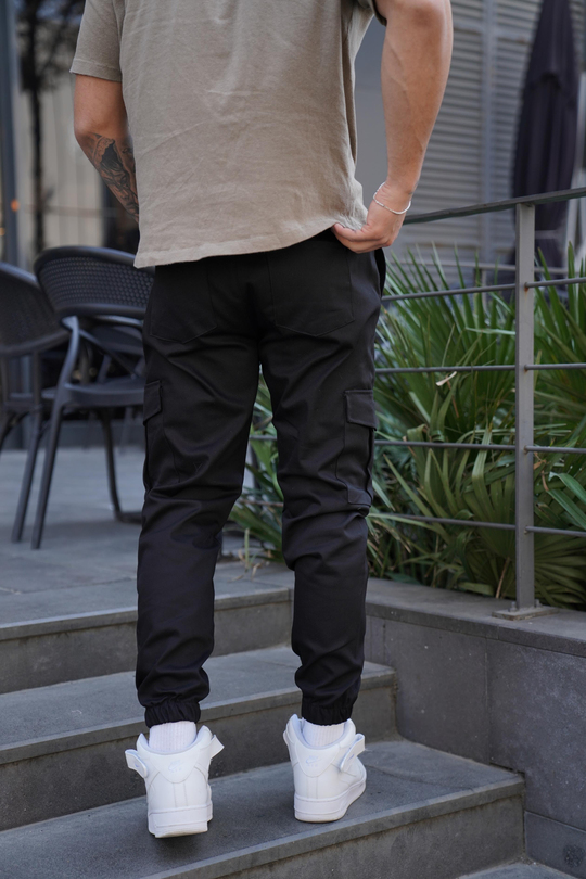 KUMAŞ PANTOLONSiyah Gabardin Kargo Cep Kelepçe Paça PLT 014