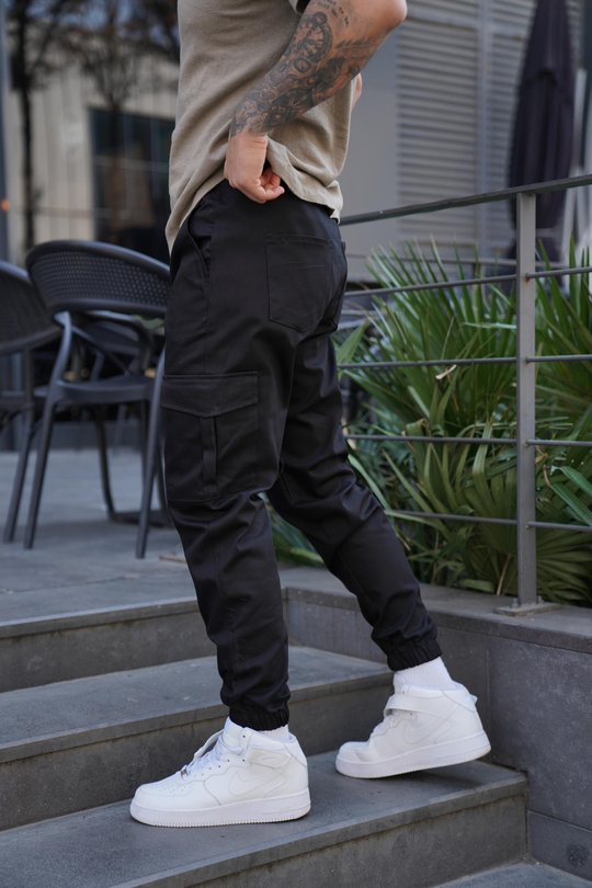 KUMAŞ PANTOLONSiyah Gabardin Kargo Cep Kelepçe Paça PLT 014