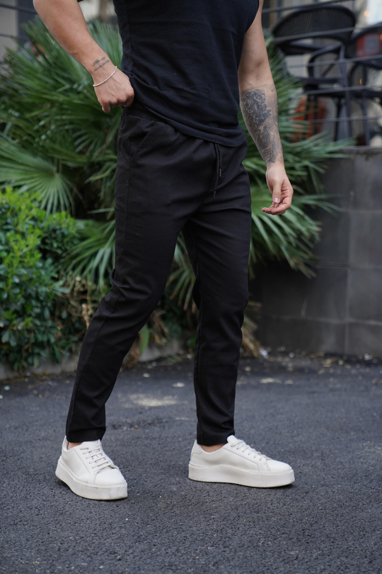 KUMAŞ PANTOLONSiyah Lastikli Bağcıklı Baggy Gabardin Pantolon SNZ 4556