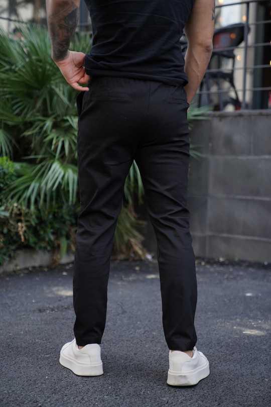 KUMAŞ PANTOLONSiyah Lastikli Bağcıklı Baggy Gabardin Pantolon SNZ 4556