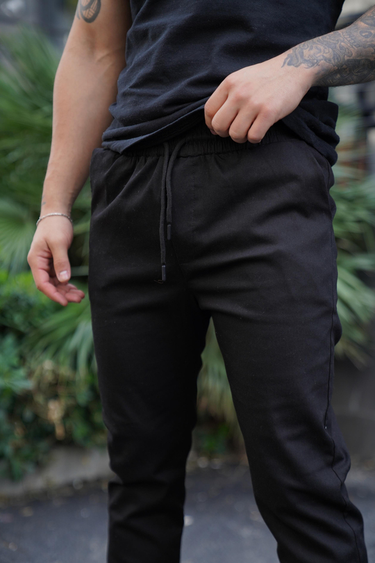 KUMAŞ PANTOLONSiyah Lastikli Bağcıklı Baggy Gabardin Pantolon SNZ 4556
