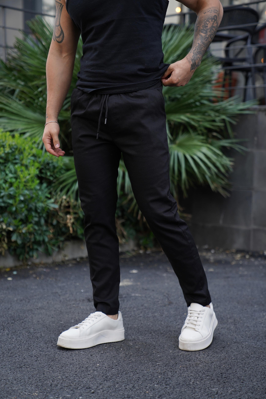 KUMAŞ PANTOLONSiyah Lastikli Bağcıklı Baggy Gabardin Pantolon SNZ 4556