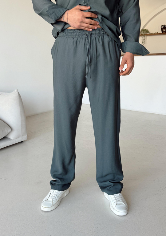 KUMAŞ PANTOLONYeşil Diogenal Tensel Pamuk Bol Pantalon SNZ 13201